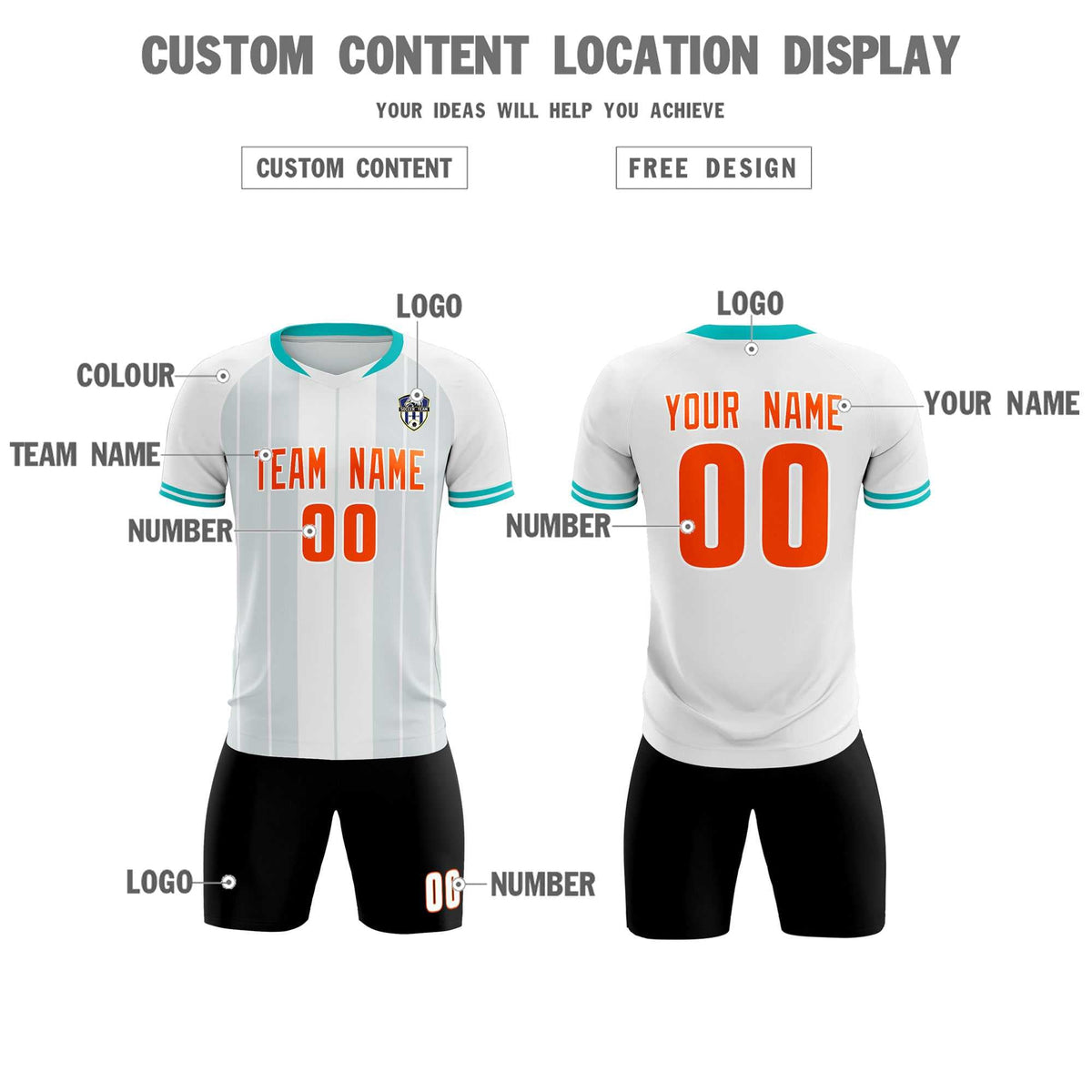Custom White Classic Striped Personalized Football Kit Jersey