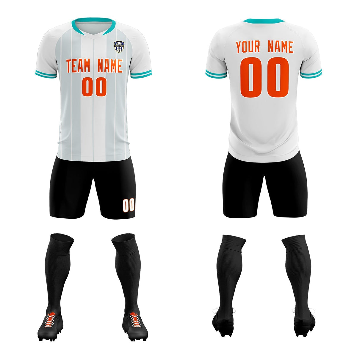 Custom White Classic Striped Personalized Football Kit Jersey