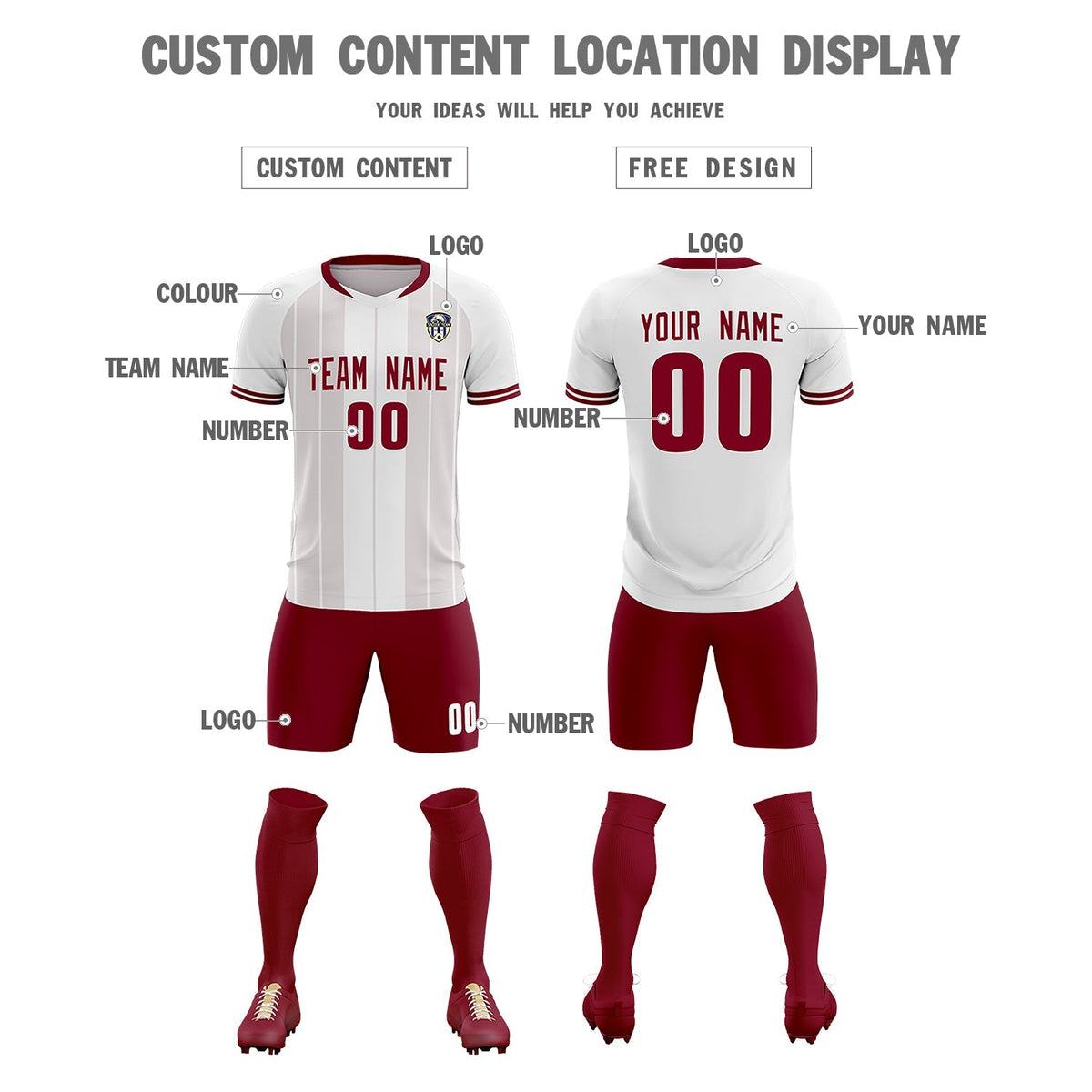 Custom White Classic Striped Personalized Football Kit Jersey