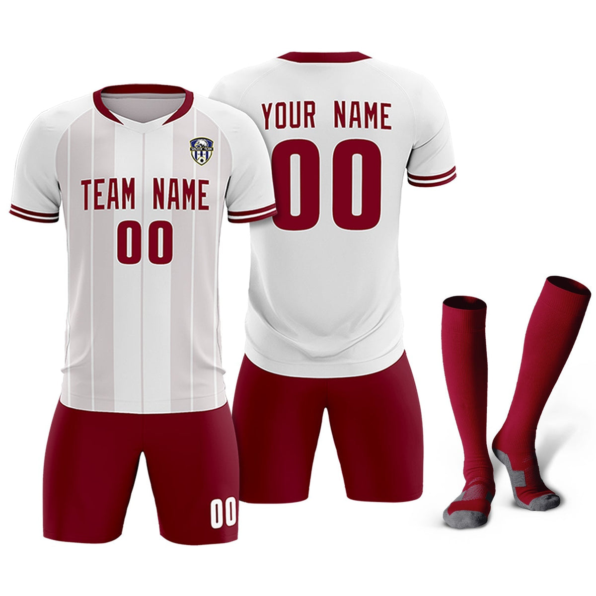 Custom White Classic Striped Personalized Football Kit Jersey