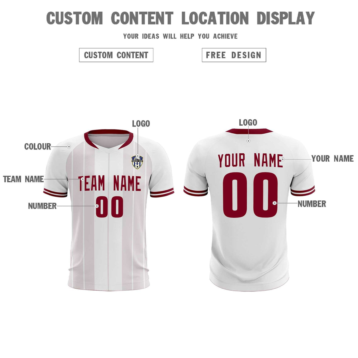 Custom White Classic Striped Personalized Football Kit Jersey