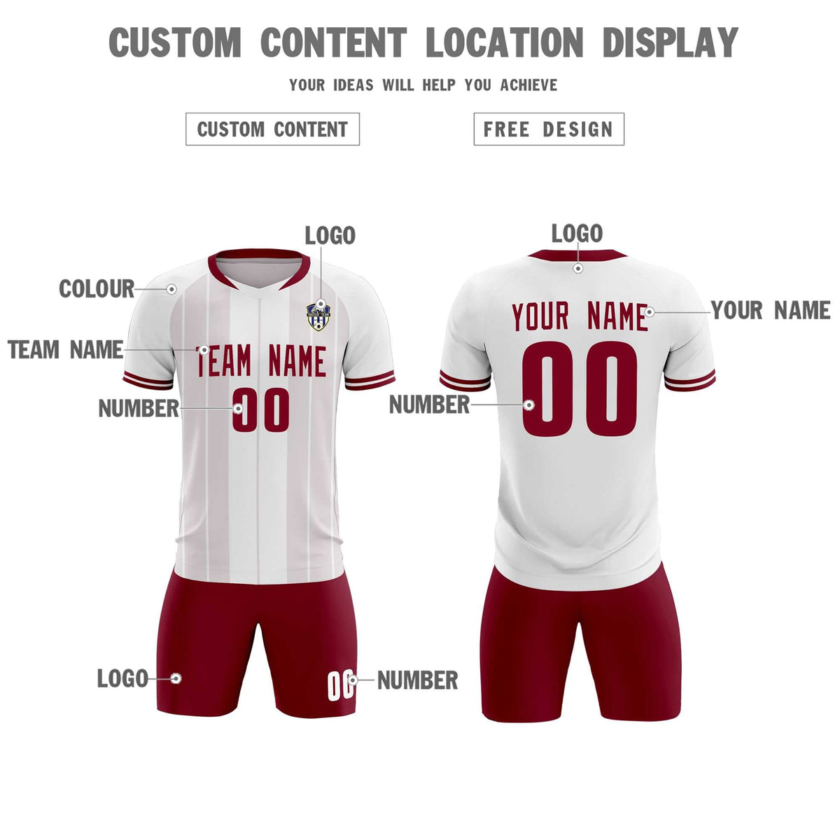Custom White Classic Striped Personalized Football Kit Jersey