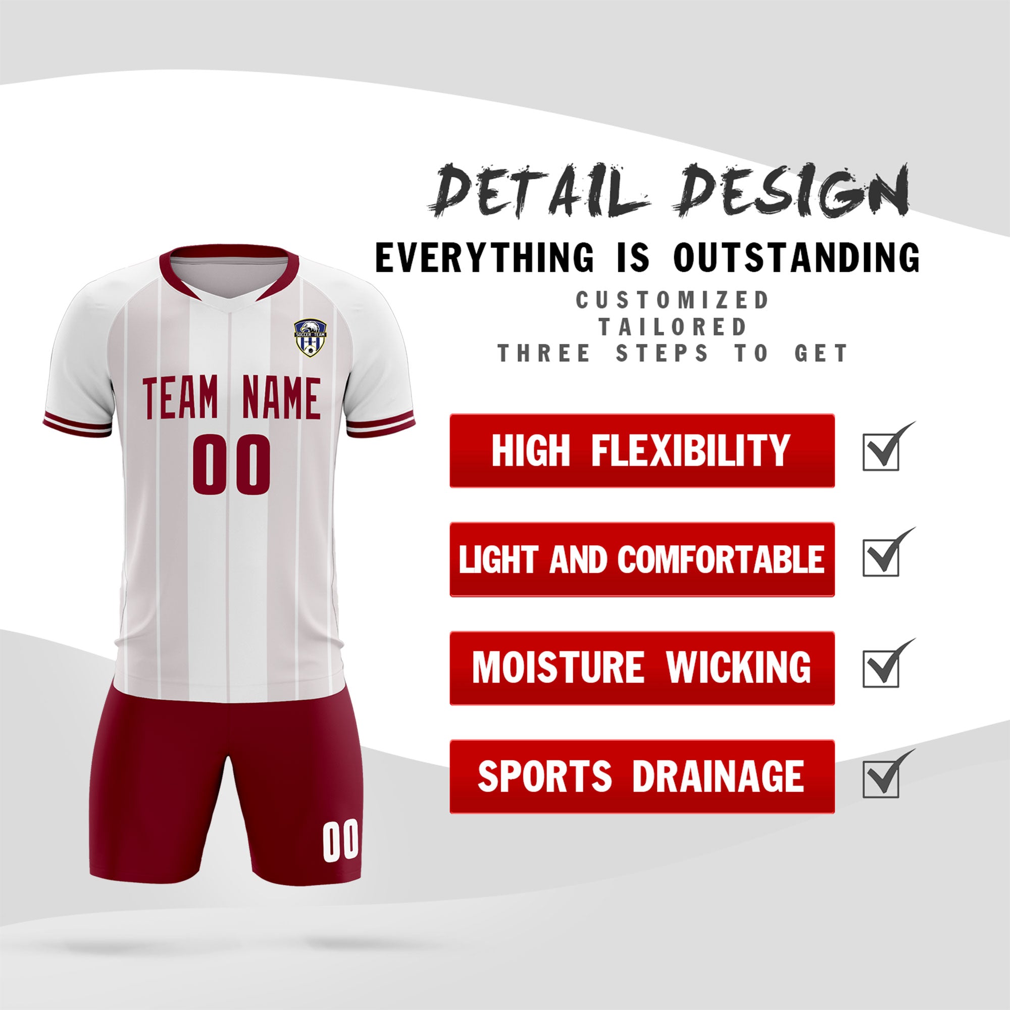 Custom White Classic Striped Personalized Football Kit Jersey