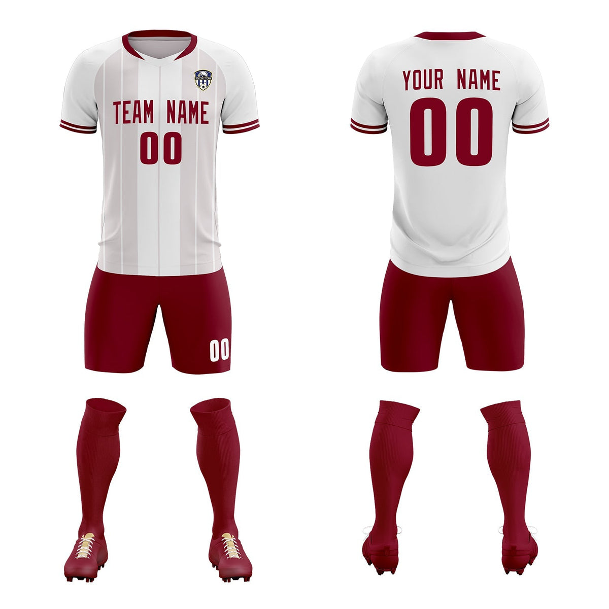 Custom White Classic Striped Personalized Football Kit Jersey