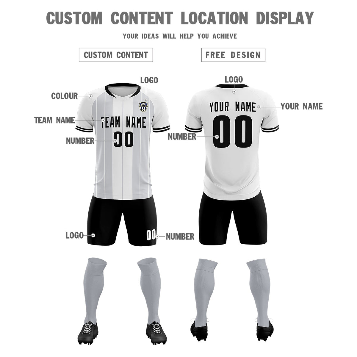 Custom White Classic Striped Personalized Football Kit Jersey