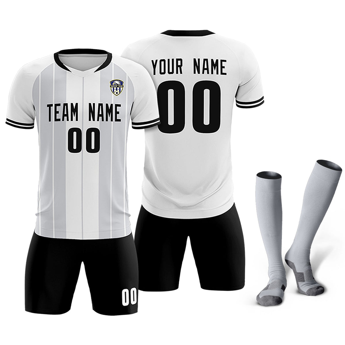 Custom White Classic Striped Personalized Football Kit Jersey