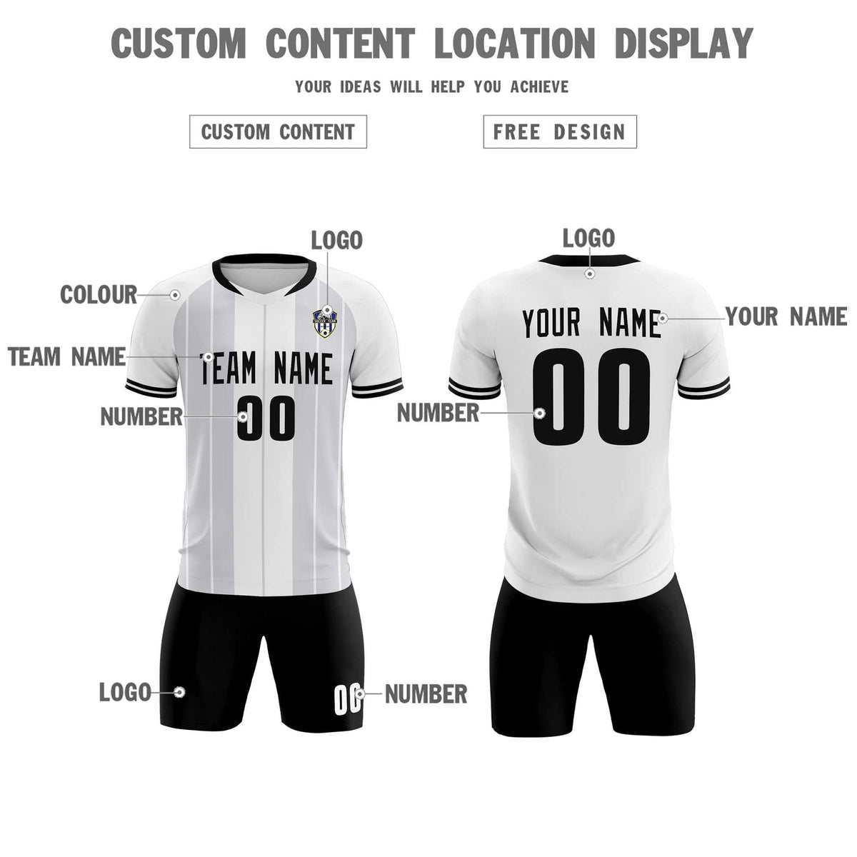 Custom White Classic Striped Personalized Football Kit Jersey