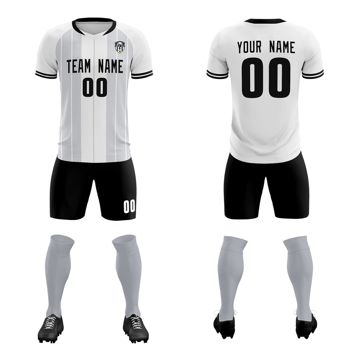 Custom White Classic Striped Personalized Football Kit Jersey