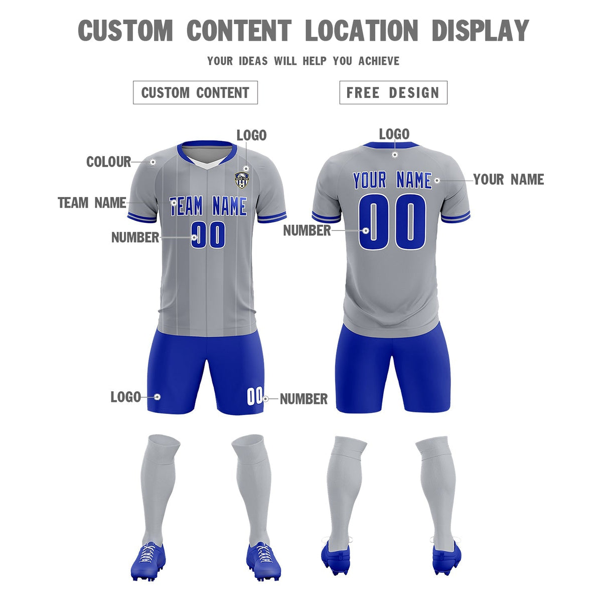 Custom Gray Classic Striped Personalized Football Kit Jersey