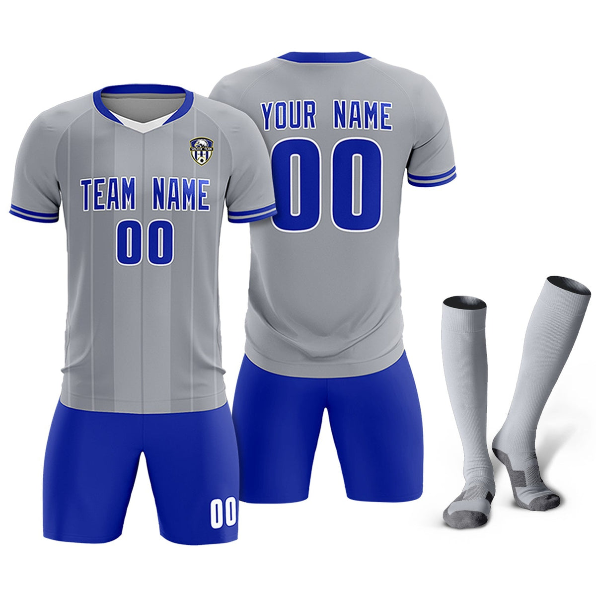 Custom Gray Classic Striped Personalized Football Kit Jersey