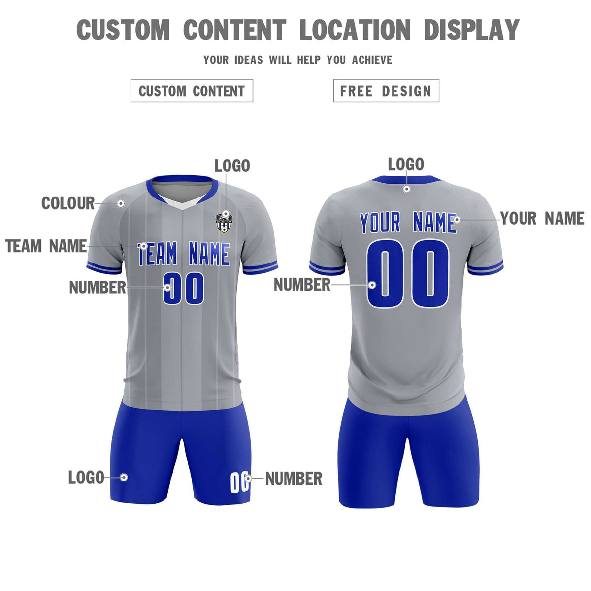 Custom Gray Classic Striped Personalized Football Kit Jersey