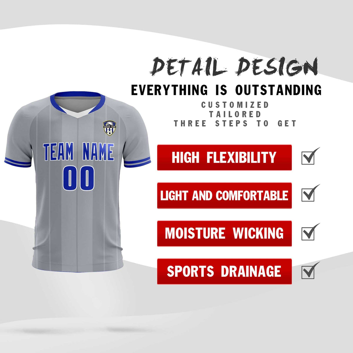 Custom Gray Classic Striped Personalized Football Kit Jersey