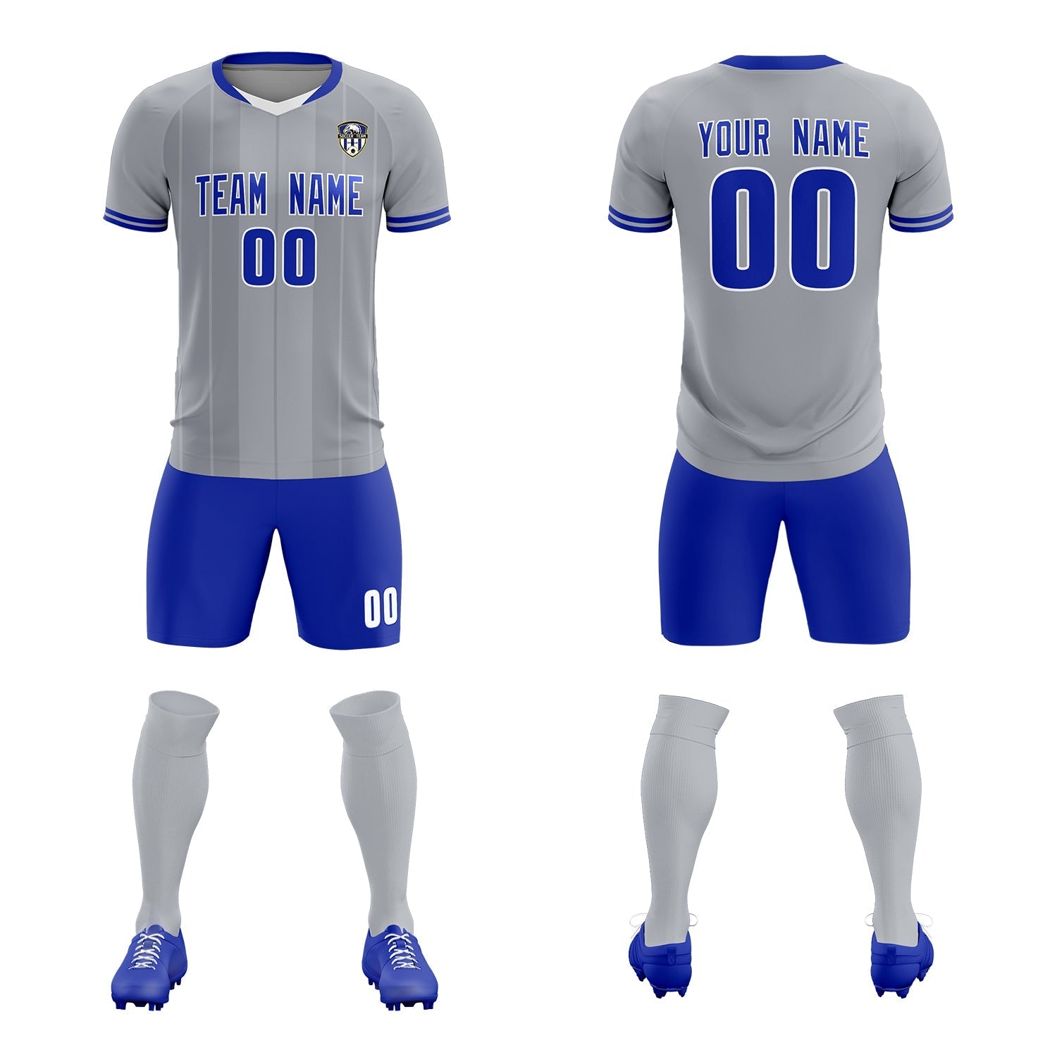 Custom Gray Classic Striped Personalized Football Kit Jersey