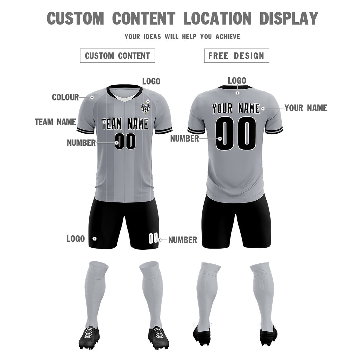 Custom Gray Classic Striped Personalized Football Kit Jersey