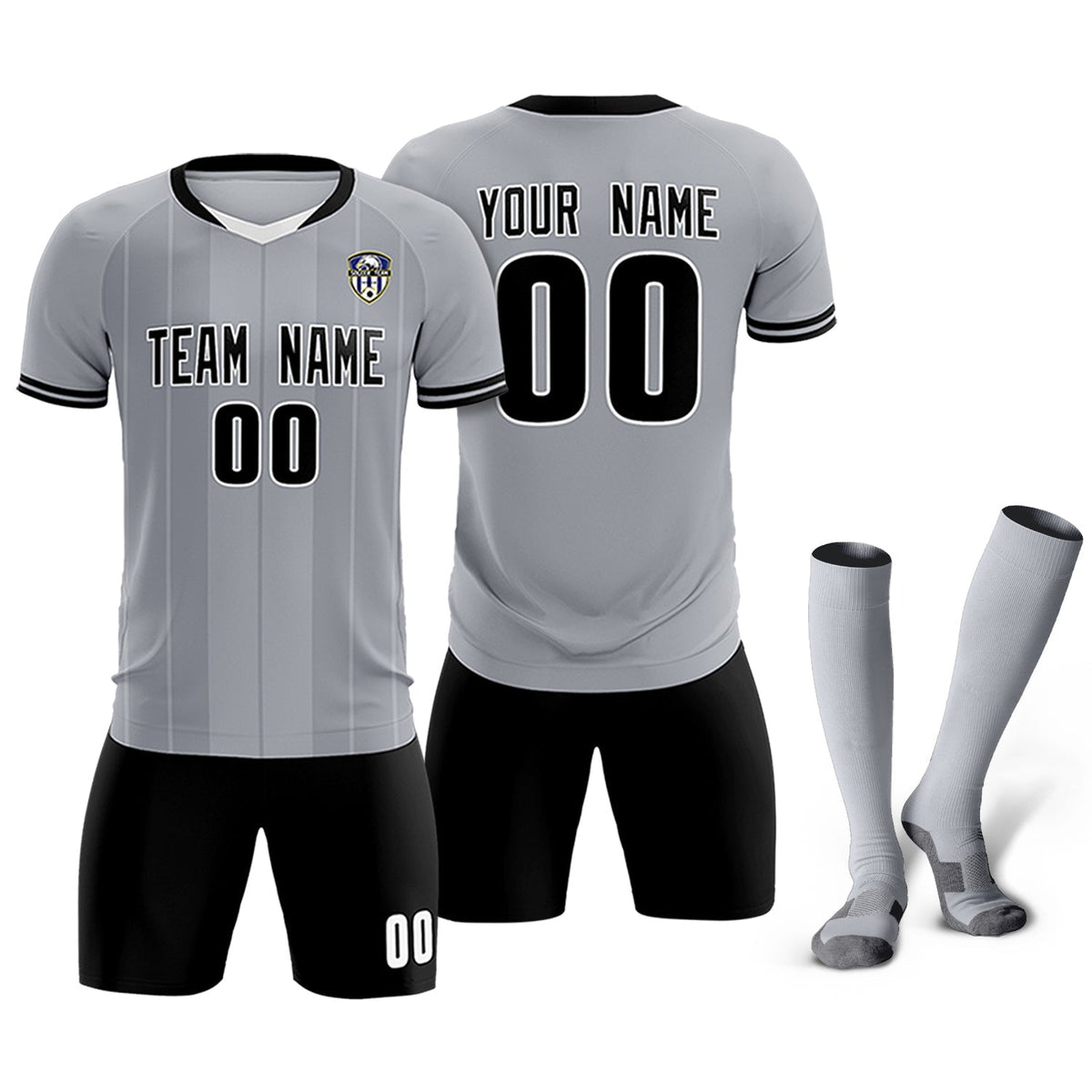 Custom Gray Classic Striped Personalized Football Kit Jersey