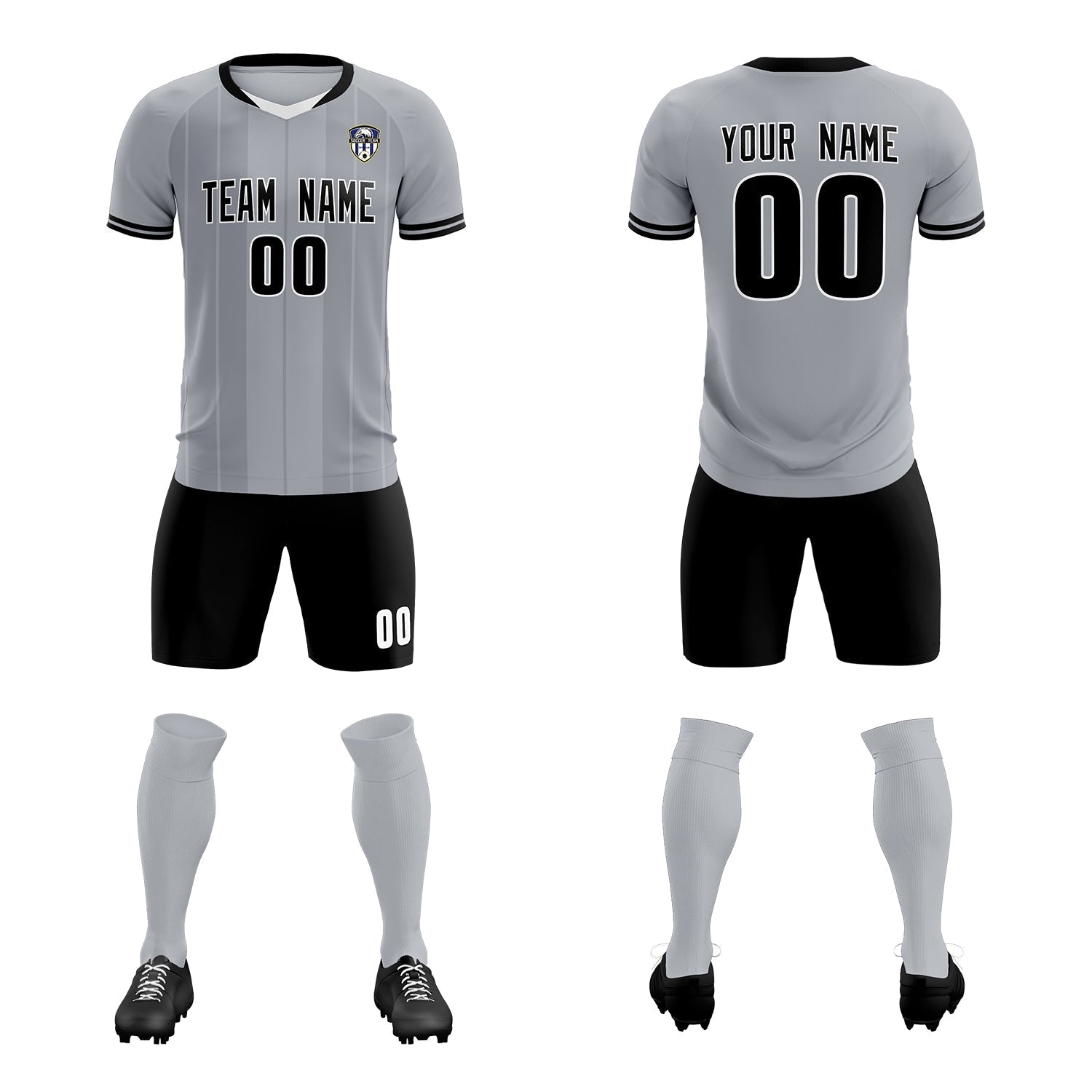 Custom Gray Classic Striped Personalized Football Kit Jersey
