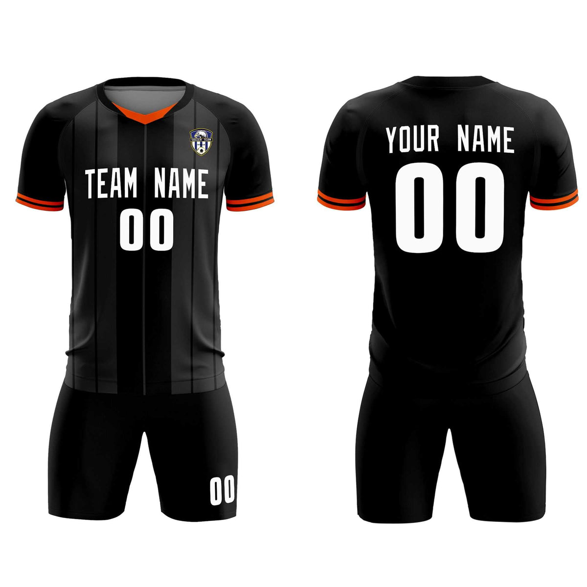 Custom Black Classic Striped Personalized Football Kit Jersey