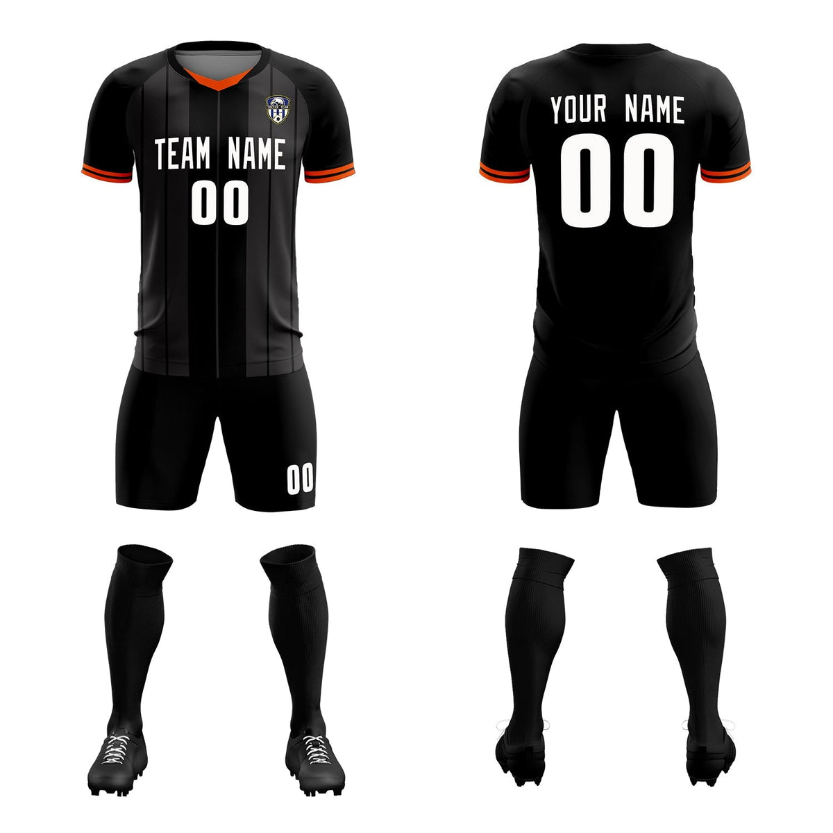 Custom Black Classic Striped Personalized Football Kit Jersey