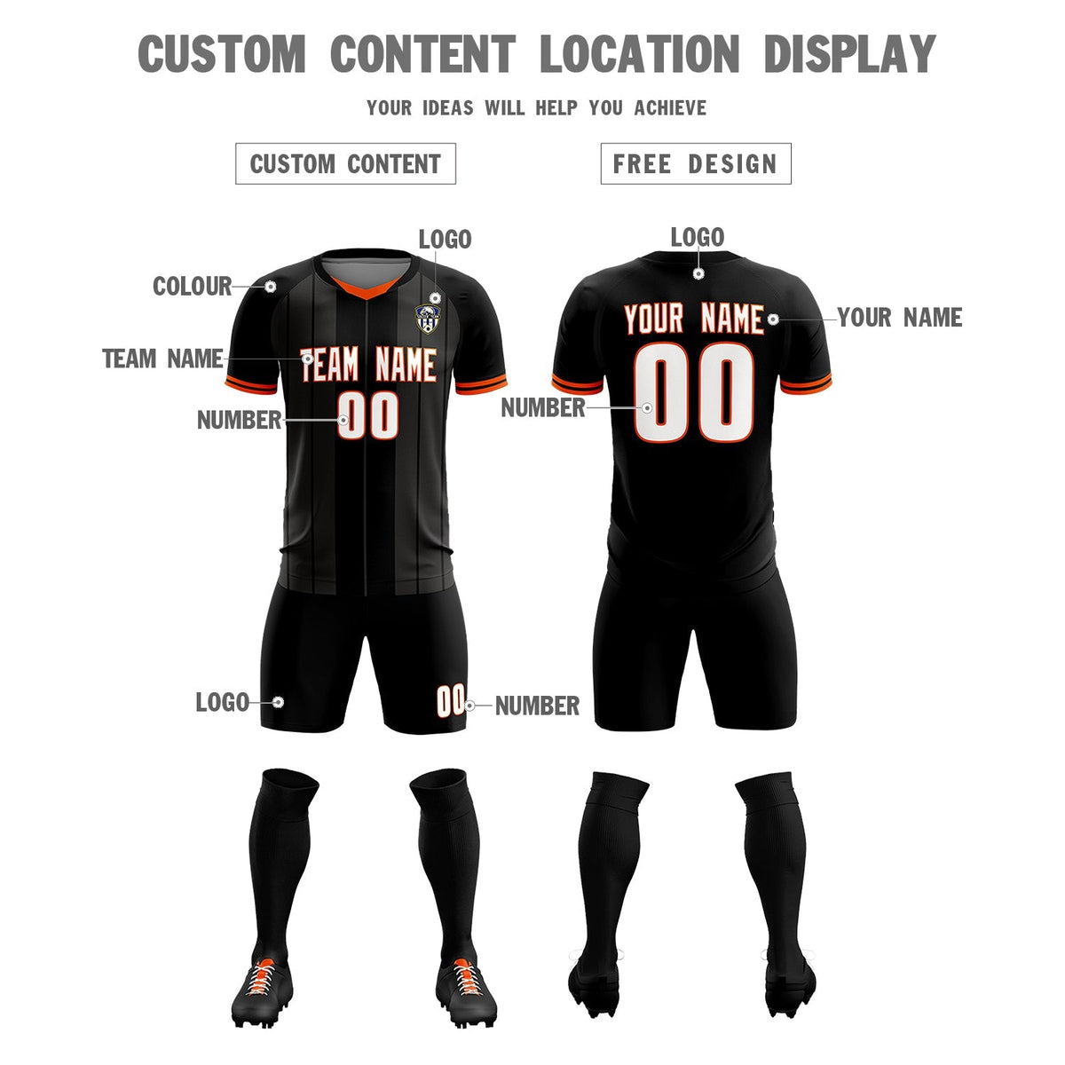 Custom Black Classic Striped Personalized Football Kit Jersey