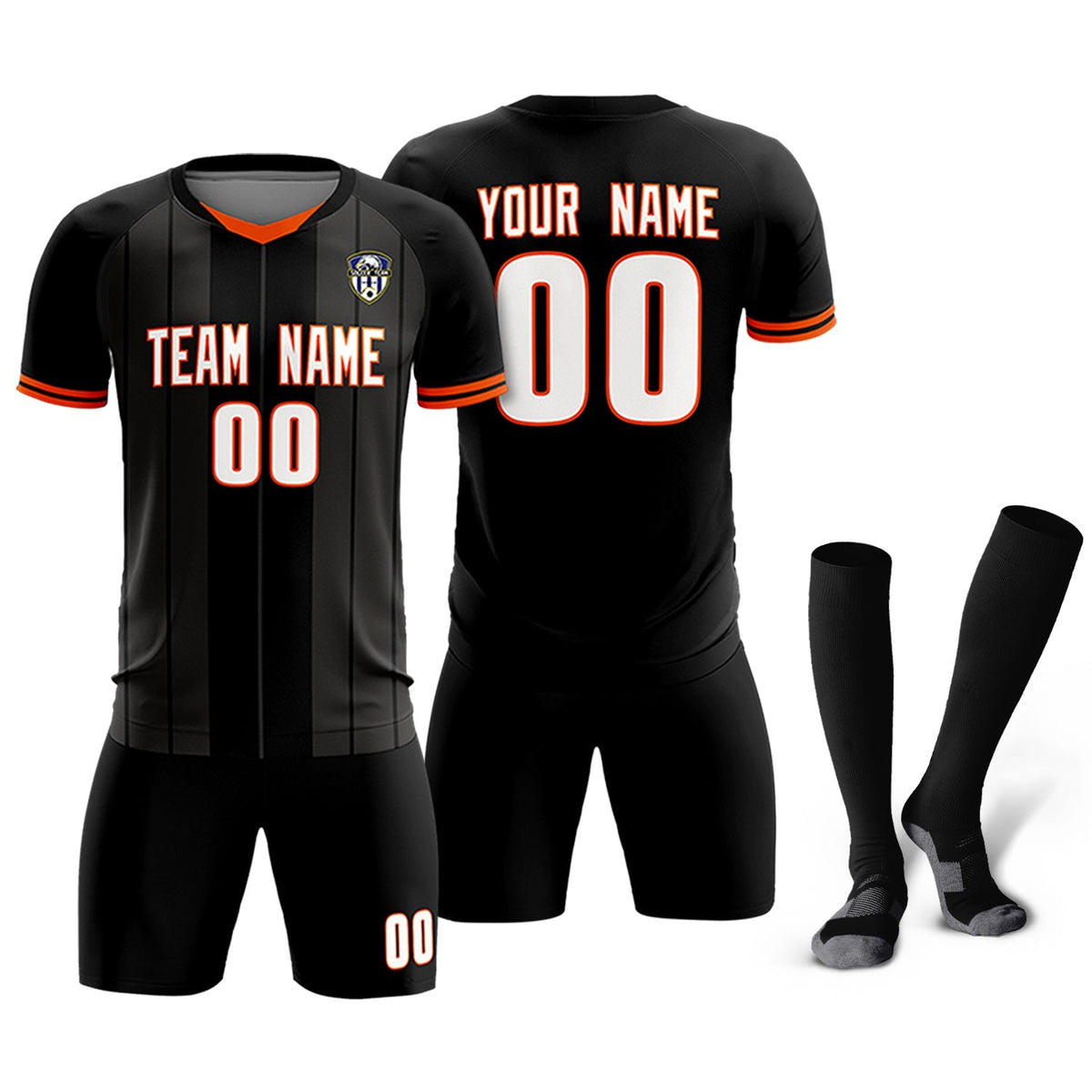 Custom Black Classic Striped Personalized Football Kit Jersey