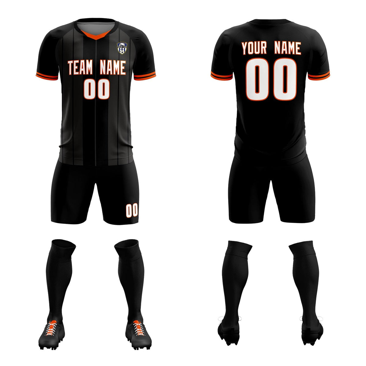 Custom Black Classic Striped Personalized Football Kit Jersey