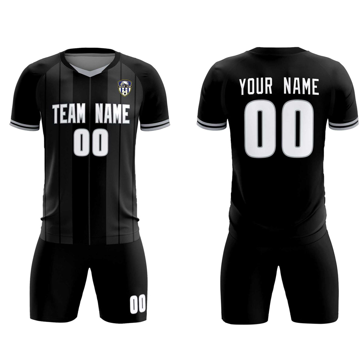 Custom Black Classic Striped Personalized Football Kit Jersey