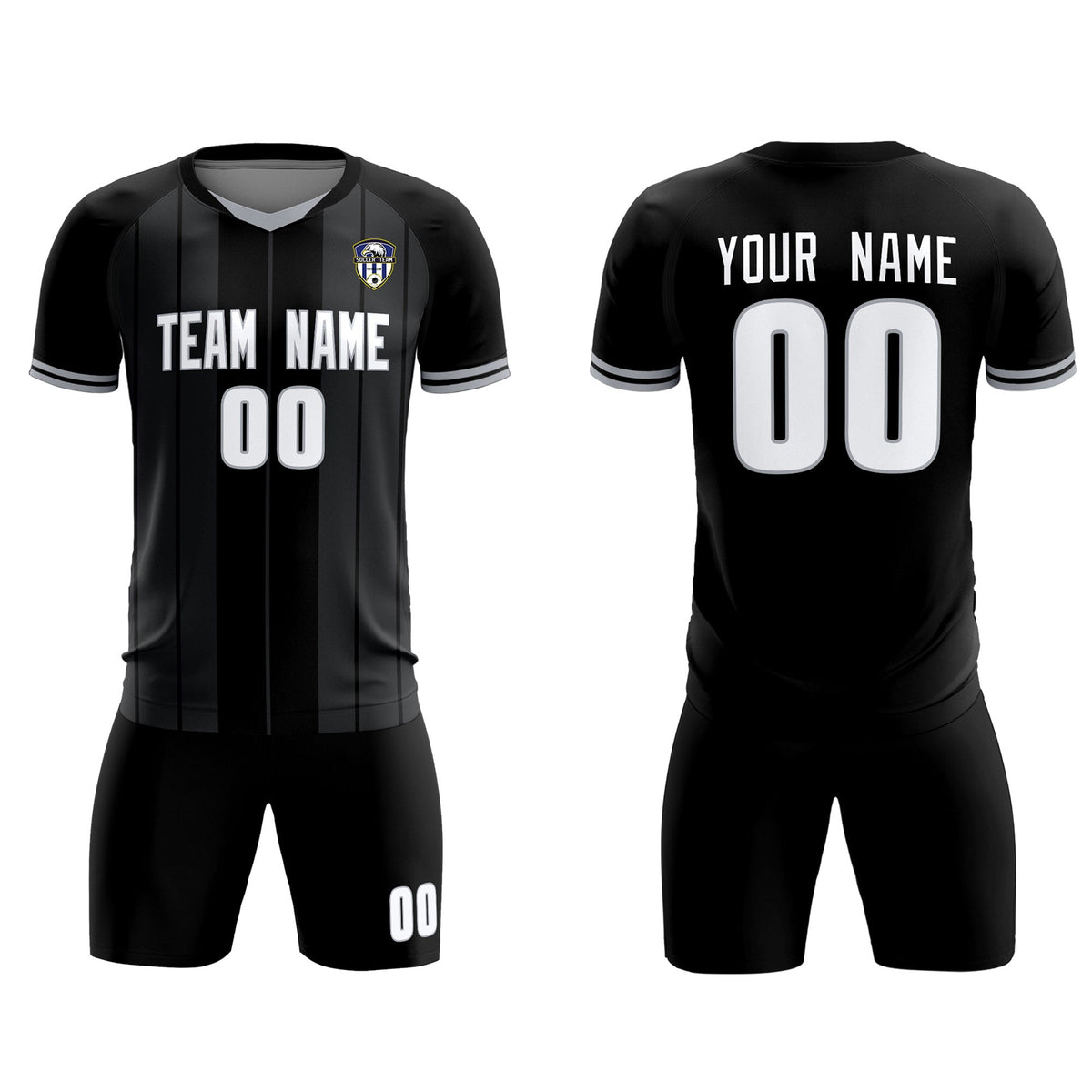 Custom Black Classic Striped Personalized Football Kit Jersey