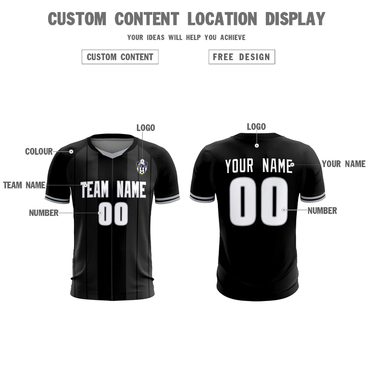 Custom Black Classic Striped Personalized Football Kit Jersey