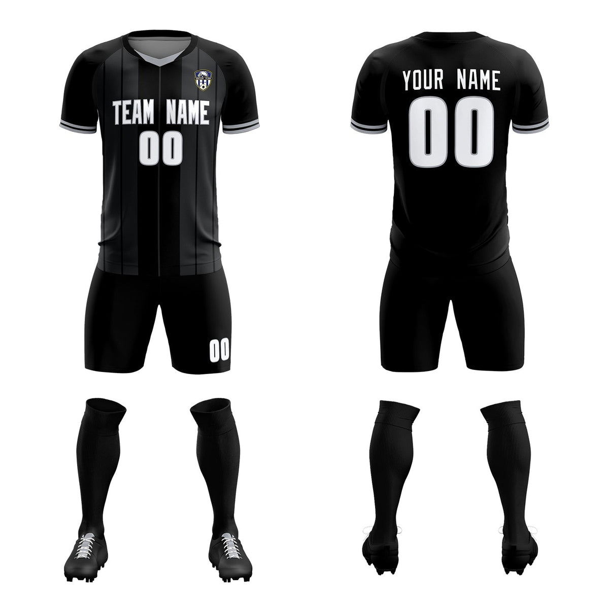 Custom Black Classic Striped Personalized Football Kit Jersey
