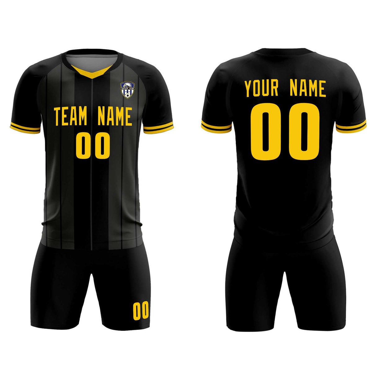 Custom Black Classic Striped Personalized Football Kit Jersey