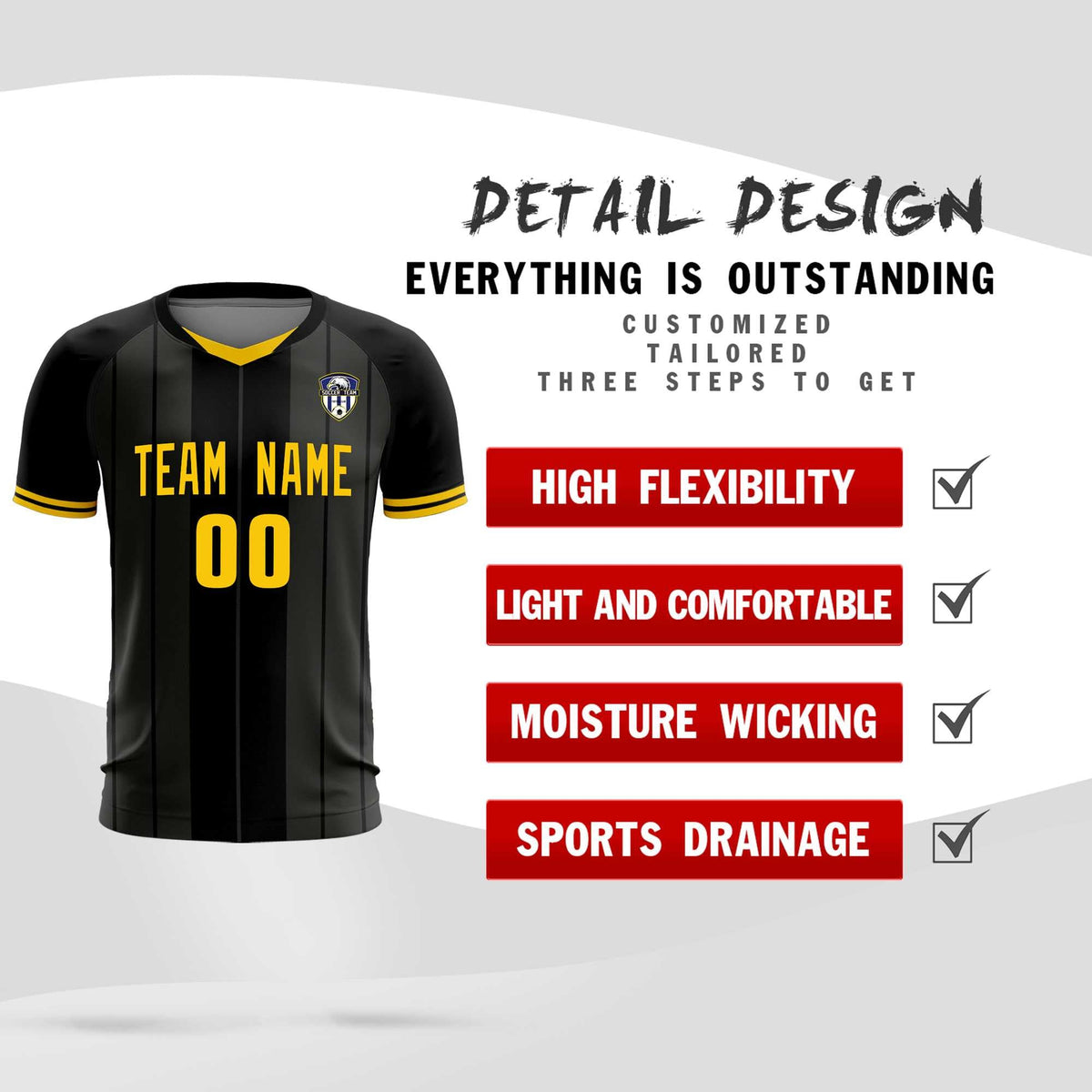 Custom Black Classic Striped Personalized Football Kit Jersey