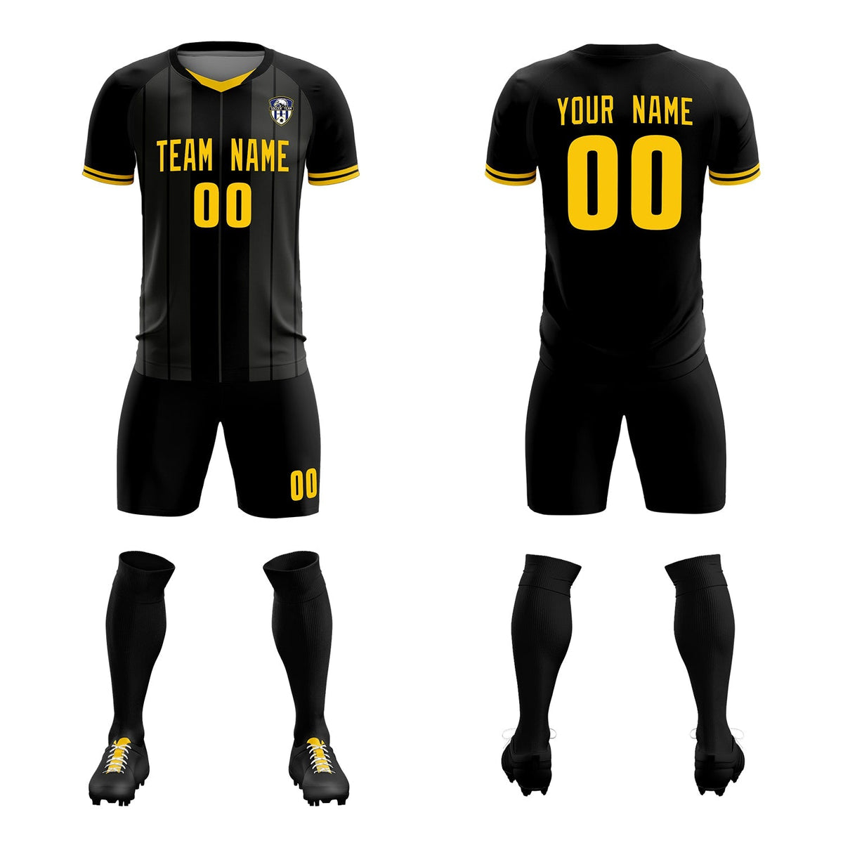 Custom Black Classic Striped Personalized Football Kit Jersey