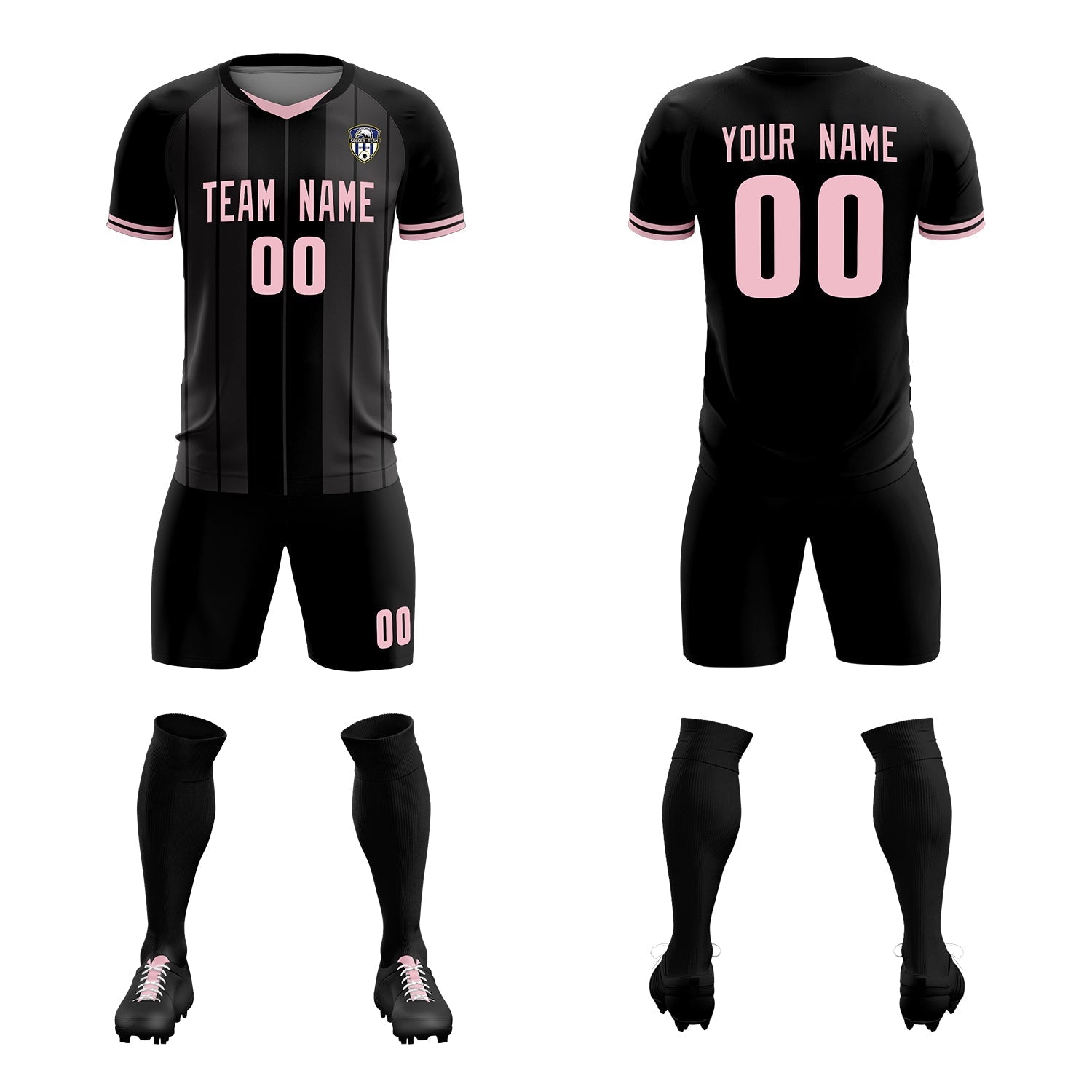 Custom Black Classic Striped Personalized Football Kit Jersey
