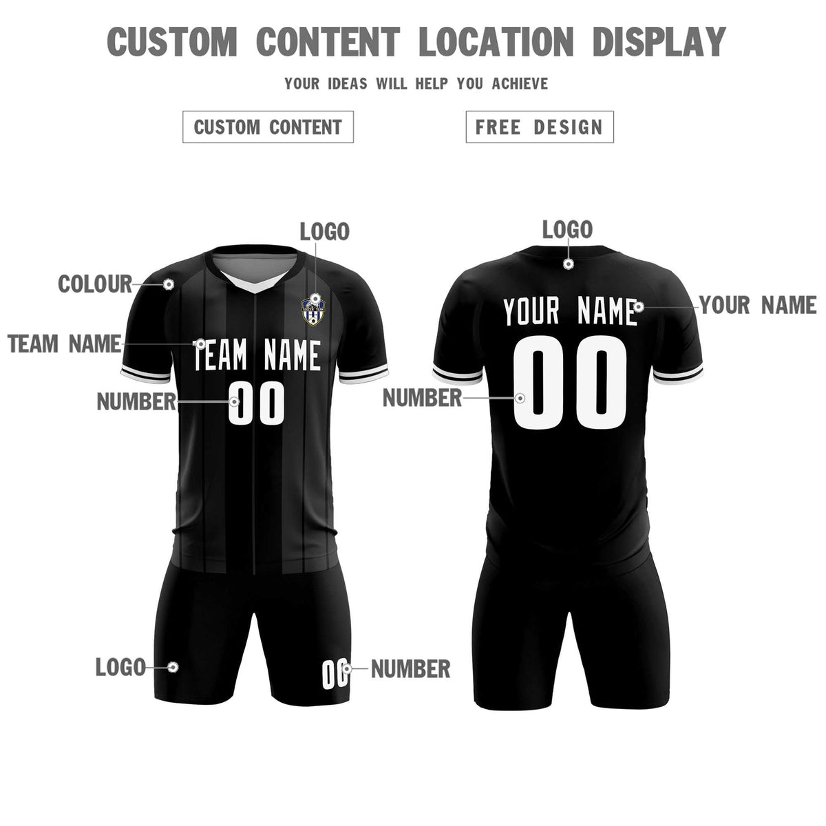 Custom Black Classic Striped Personalized Football Kit Jersey