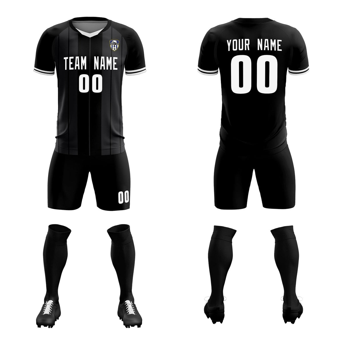 Custom Black Classic Striped Personalized Football Kit Jersey