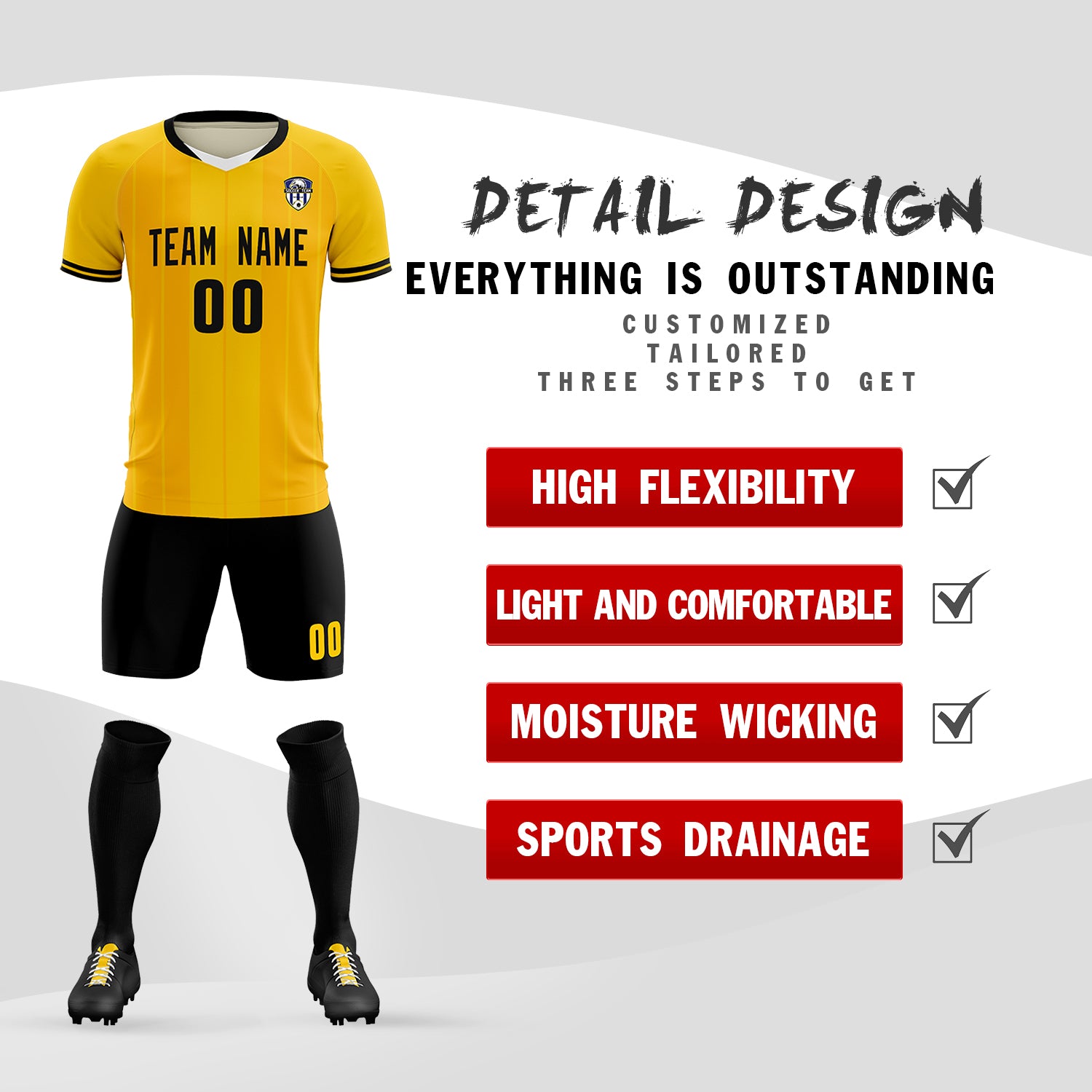 Custom Gold Classic Striped Personalized Football Kit Jersey
