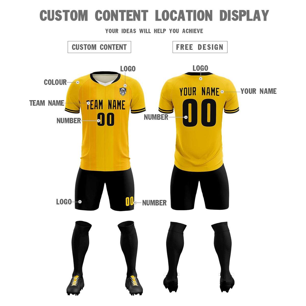 Custom Gold Classic Striped Personalized Football Kit Jersey