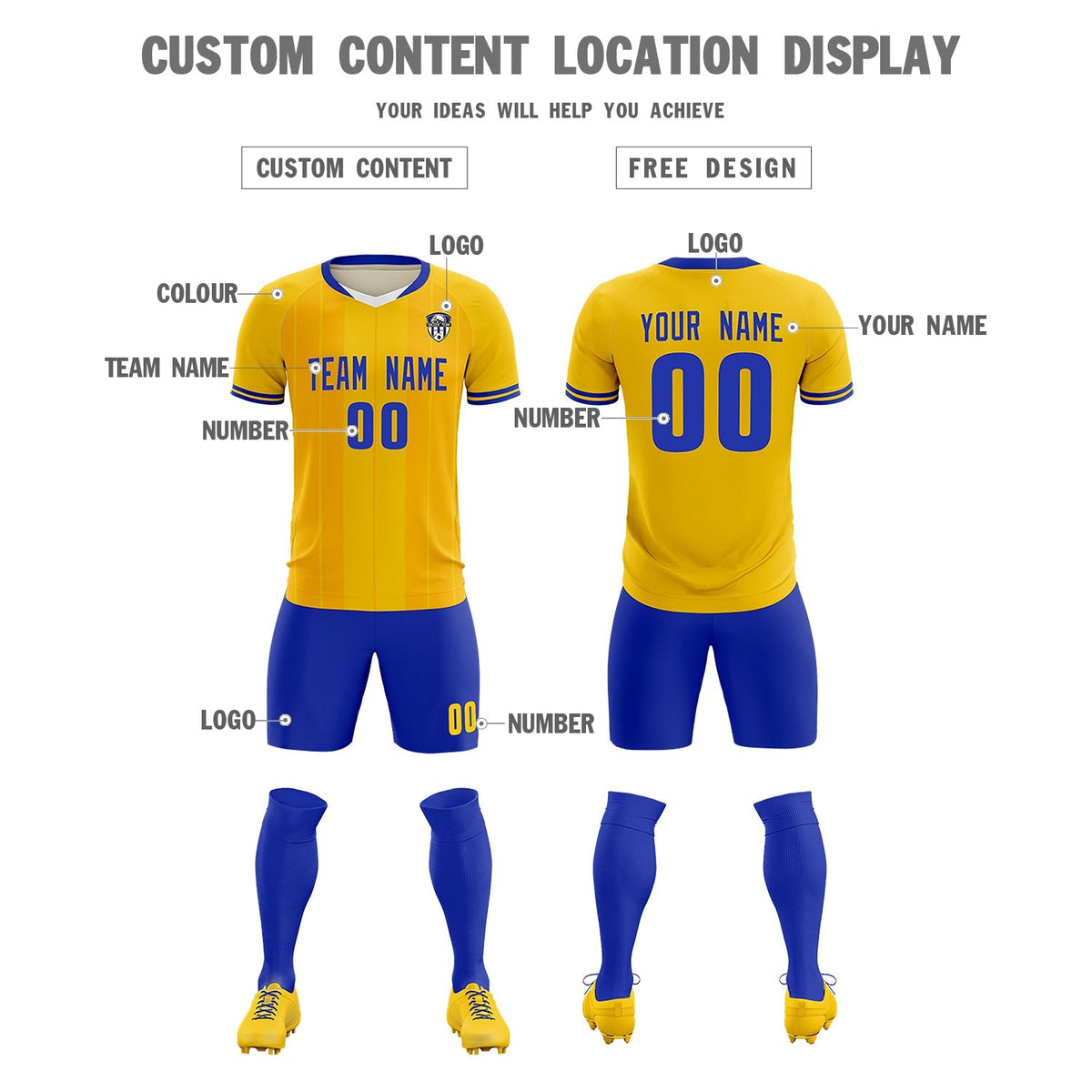 Custom Gold Classic Striped Personalized Football Kit Jersey