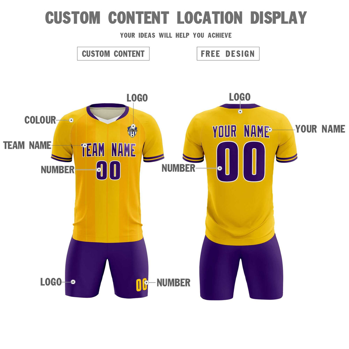 Custom Gold Classic Striped Personalized Football Kit Jersey