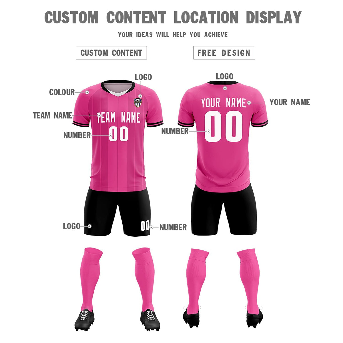 Custom Pink Classic Striped Personalized Football Kit Jersey