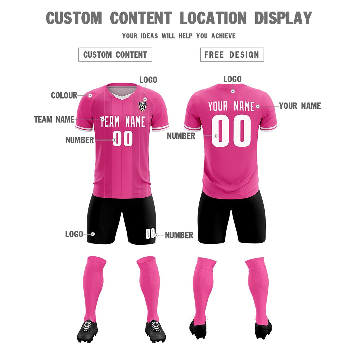 Custom Pink Classic Striped Personalized Football Kit Jersey