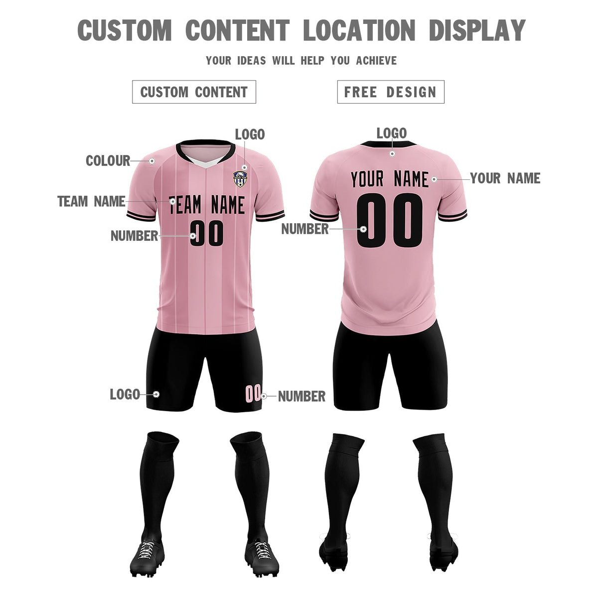 Custom Light Pink Classic Striped Personalized Football Kit Jersey