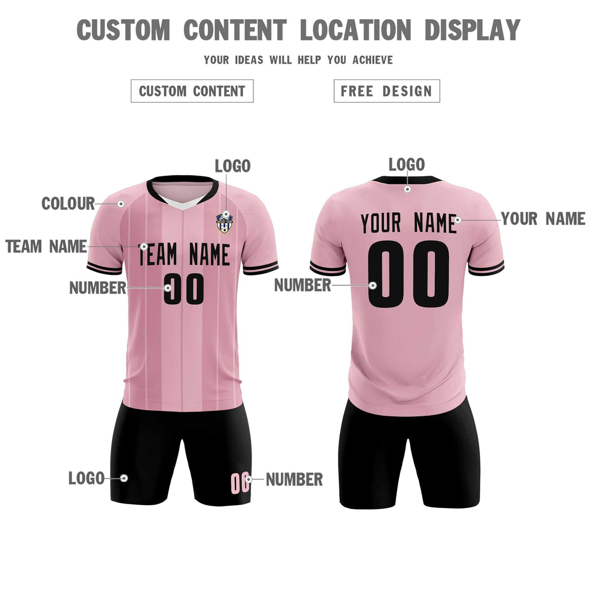 Custom Light Pink Classic Striped Personalized Football Kit Jersey