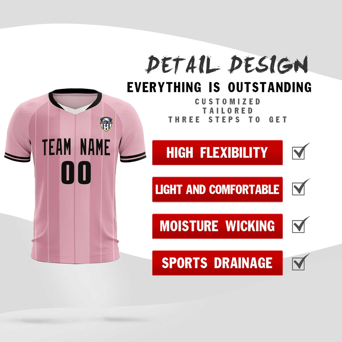 Custom Light Pink Classic Striped Personalized Football Kit Jersey