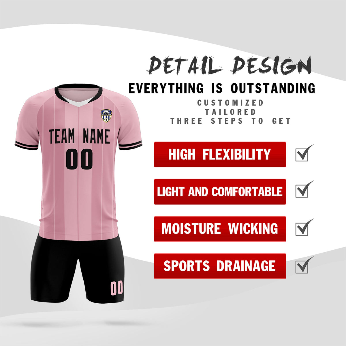Custom Light Pink Classic Striped Personalized Football Kit Jersey