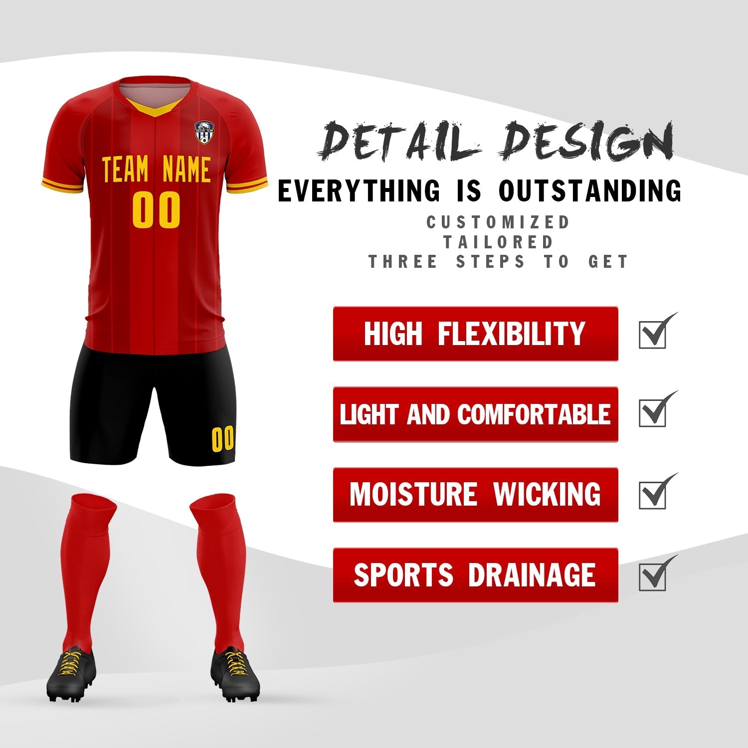 Custom Red Classic Striped Personalized Football Kit Jersey