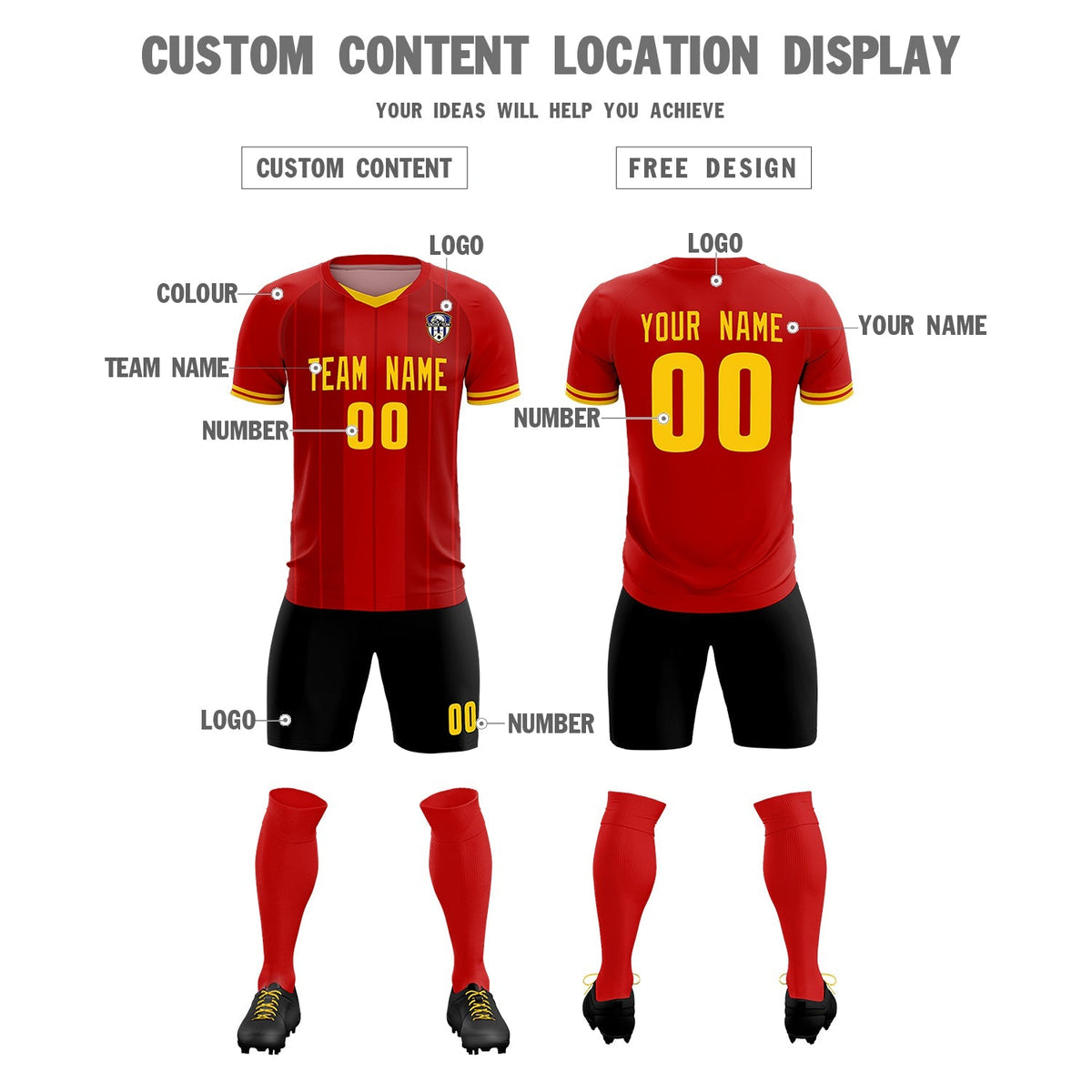 Custom Red Classic Striped Personalized Football Kit Jersey