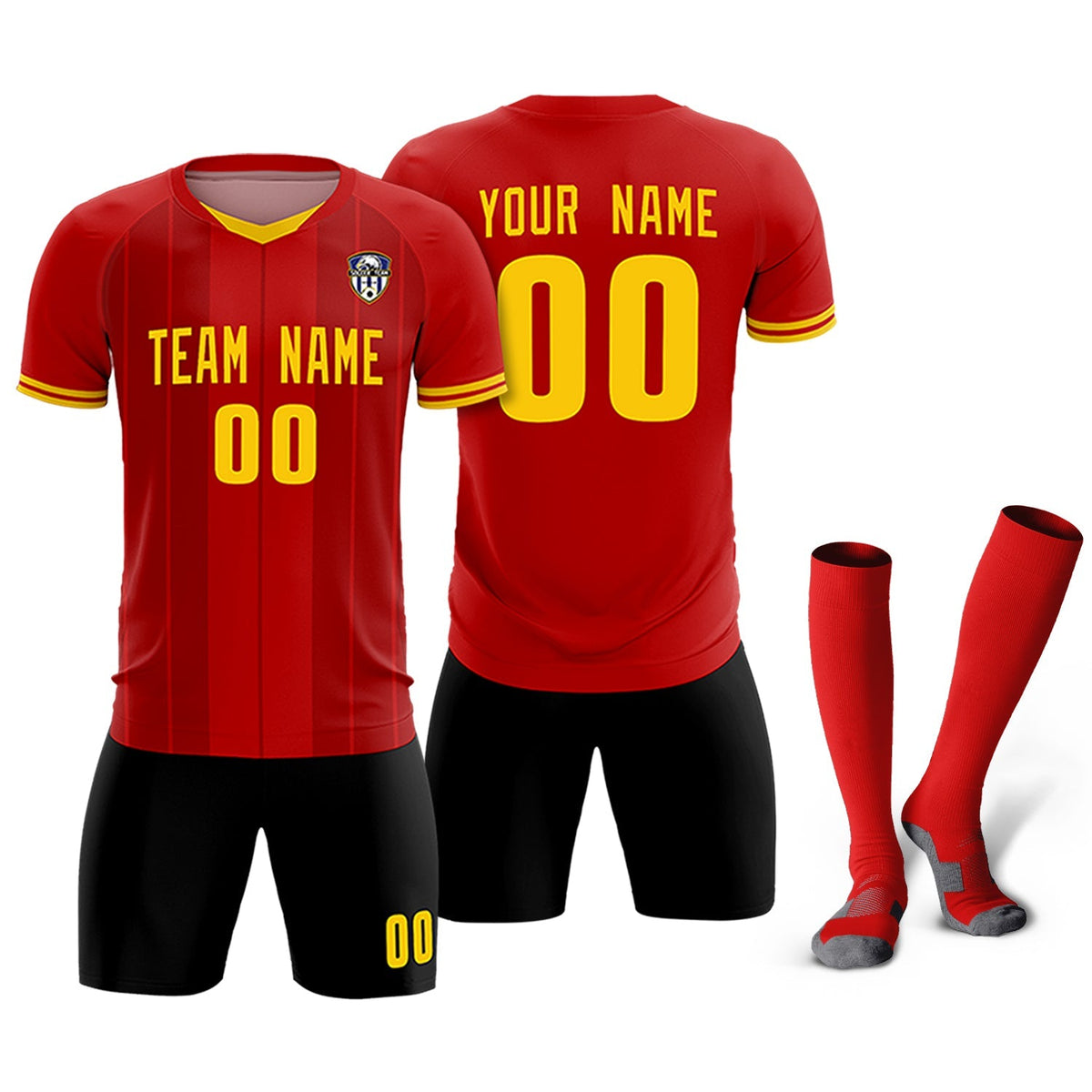 Custom Red Classic Striped Personalized Football Kit Jersey