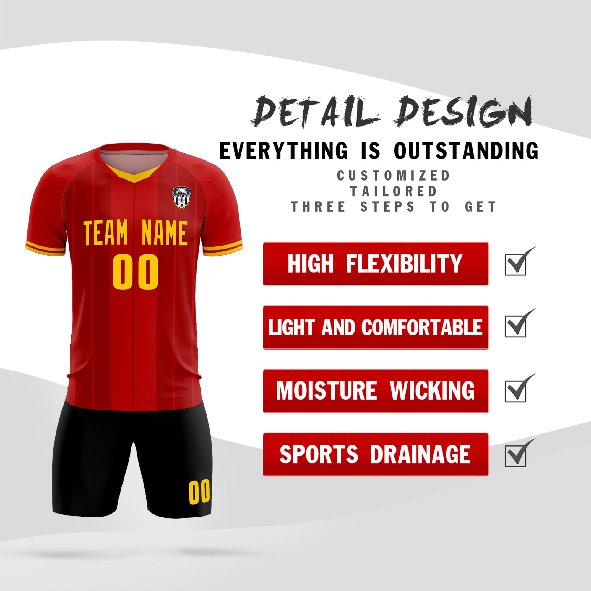 Custom Red Classic Striped Personalized Football Kit Jersey
