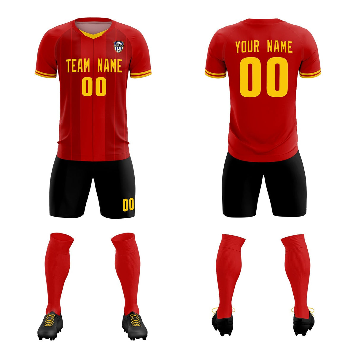 Custom Red Classic Striped Personalized Football Kit Jersey